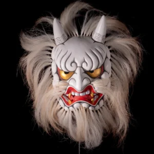 great devil god japanese noh mask | daikijin | hand carved hand painted wood | style b with goat hair | museum source