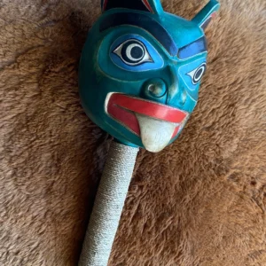 ceremonial bear rattle #3 | pacific northwest kwakiutl tribal style | hand carved wood reproduction| native american inspired| museum source