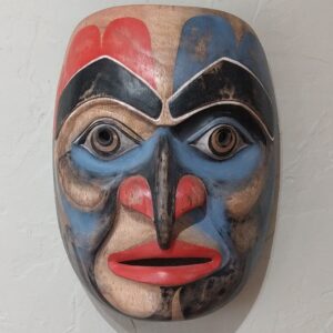 hawk spirit mask | bella coola pacific northwest tribal style | hand carved hand painted 10" | museum source